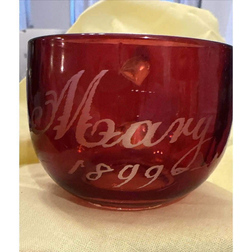 Antique 1899  Ruby Red Flashed Etched Glass Tea‎ Cup "Mary"